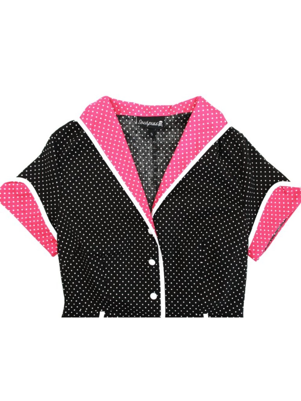 Sourpuss Clothing - Black & White Polka Dot Peggy Sue Dress Diner Waitress Retro - Picture 5 of 8